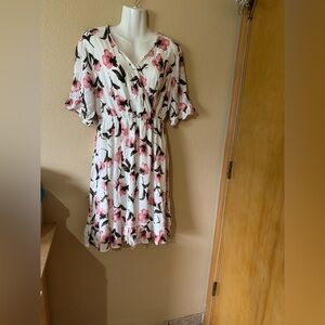 Ces Femme White and Pink Floral Midi Dress